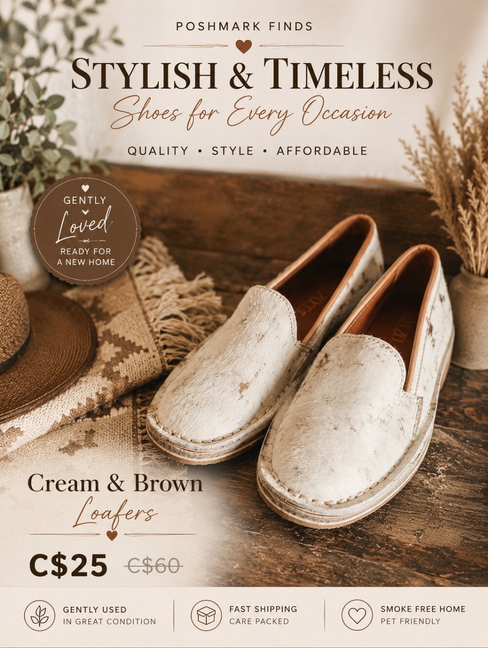 Stylish Cream and Brown Loafers
